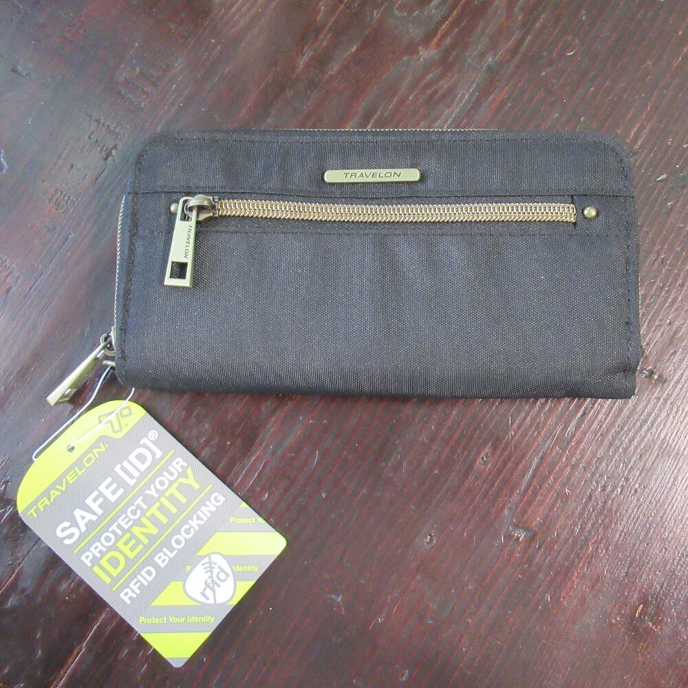 Travelon Wristlet Wallet Black Nylon Clutch Credit Cards Coin RFID